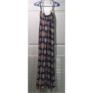 Forever 21 Women's Blue Pink Black Yellow Abstract Diamond Print Maxi Dress M
